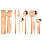 Cutlery set 24 piece stainless steel with gold accent, black white and rose handles
