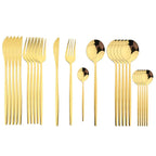 Cutlery set 24 piece stainless steel with gold accent, black white and rose handles