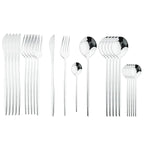 Cutlery set 24 piece stainless steel with gold accent, black white and rose handles