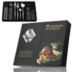 Cutlery set 24 piece stainless steel with gold accent, black white and rose handles