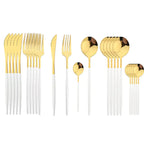 Cutlery set 24 piece stainless steel with gold accent, black white and rose handles