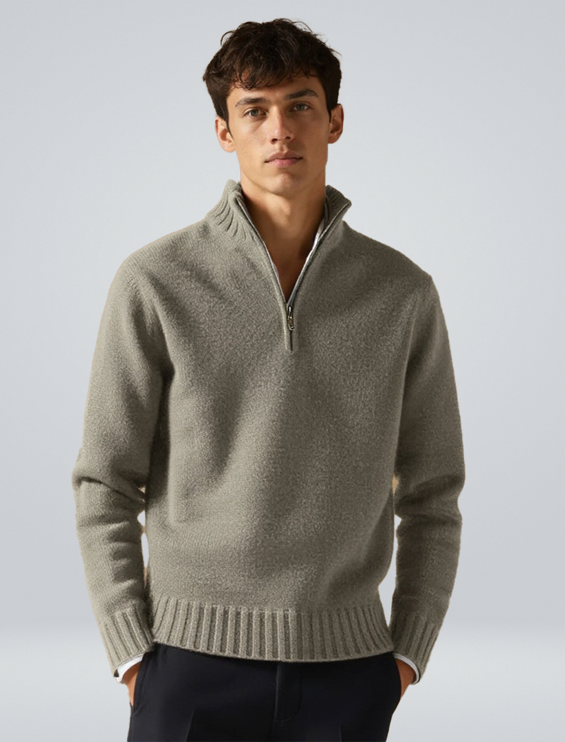 Men's half-zip pullover sweater wool blend, warm winter knitwear