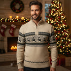 Mens Christmas Jumper Knitted Scandinavian Reindeer Pattern Winter Warm