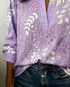 Women's floral blouse with V-neck, lightweight pastel print, spring summer