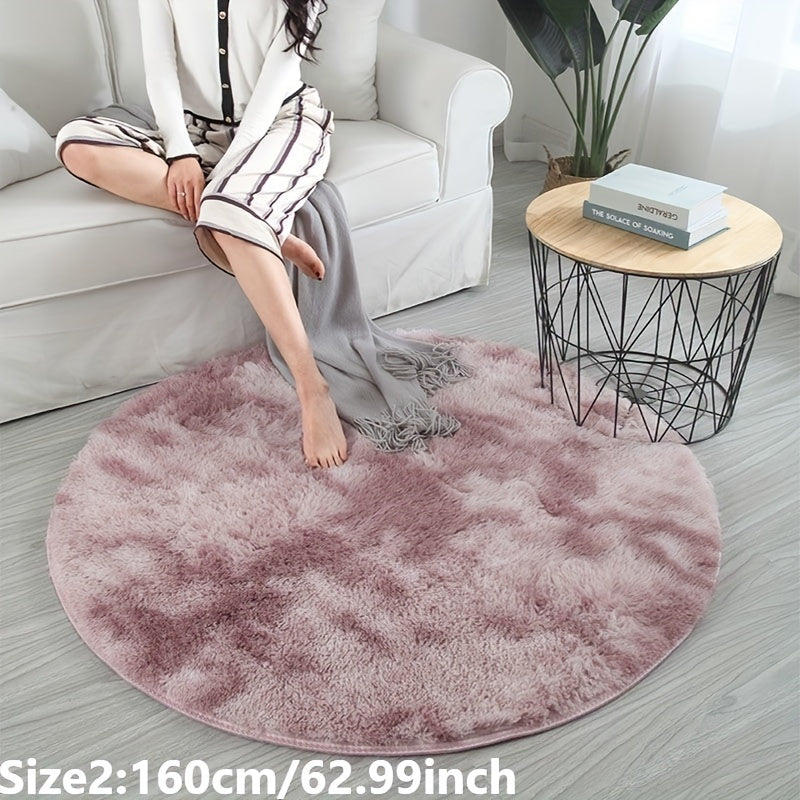 Round plush rug tie-dye soft non-slip, living room bedroom yoga mat