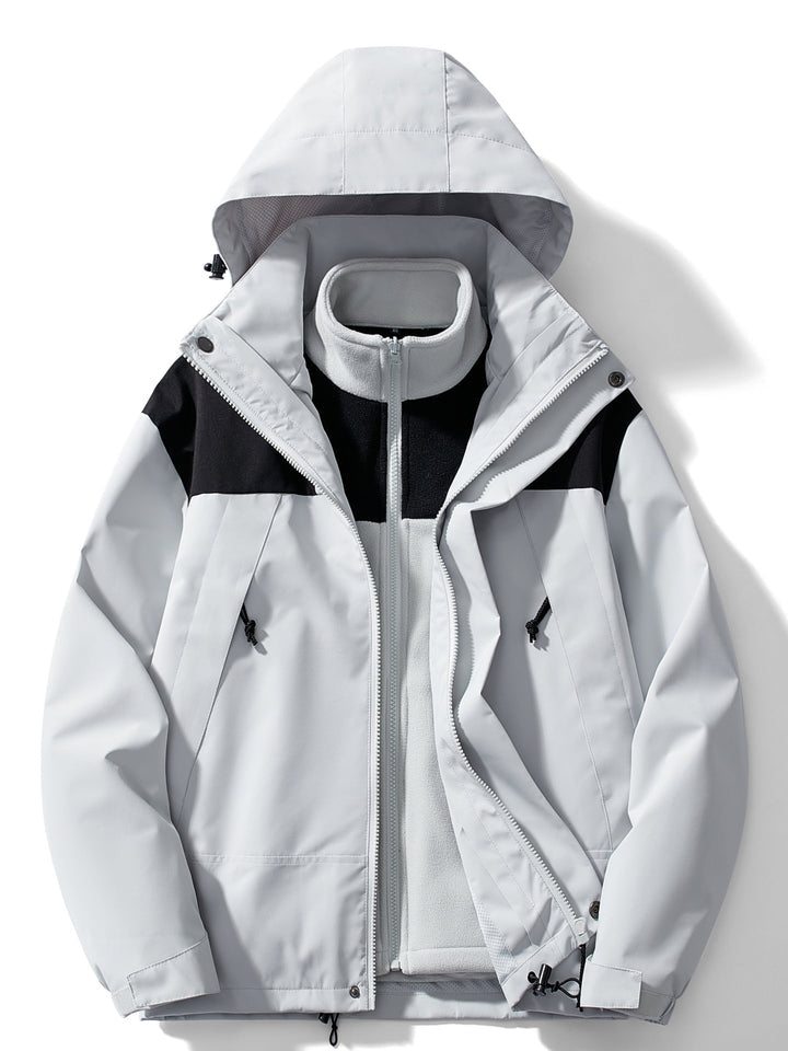 Women 3 in 1 waterproof windproof jacket with removable hood and fleece lining
