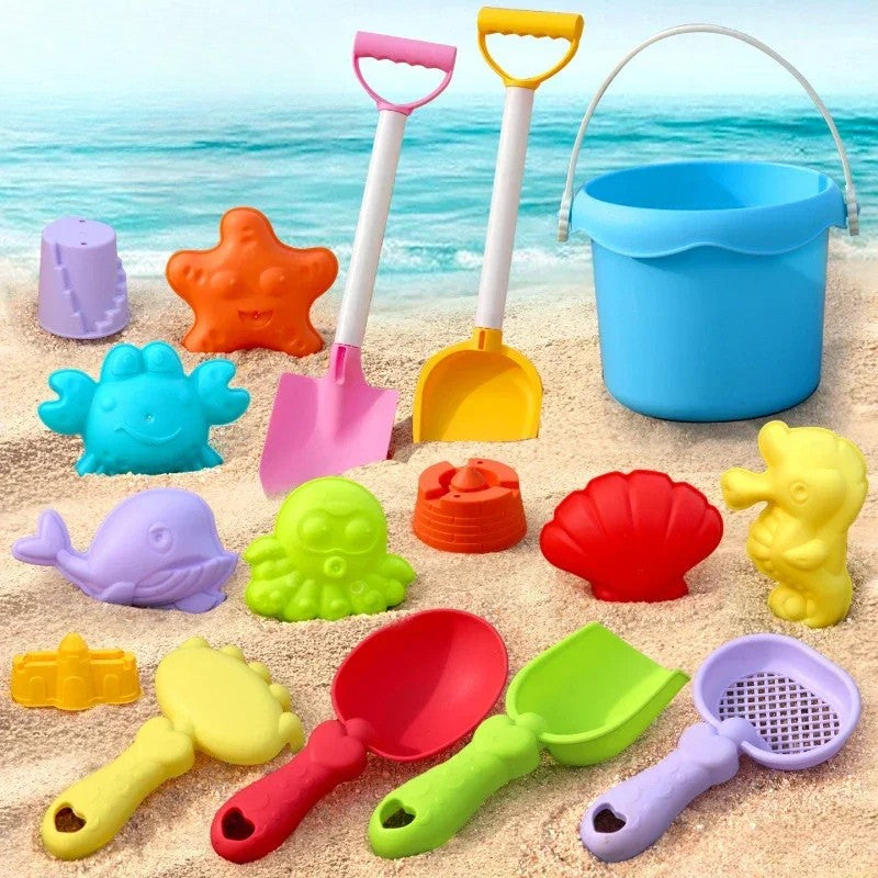 Beach sand toy set for kids, colorful plastic outdoor play pieces