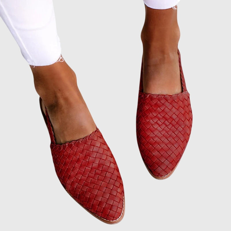 Women's woven slingback flats with adjustable buckle strap, pointed toe, orthopaedic summer flat shoes