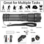 High-power XHP50 flashlight 90000 lumens, zoomable, USB rechargeable, waterproof