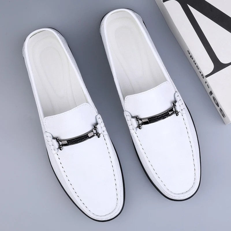 Men genuine leather loafers with metallic rope accent and cushioned insole
