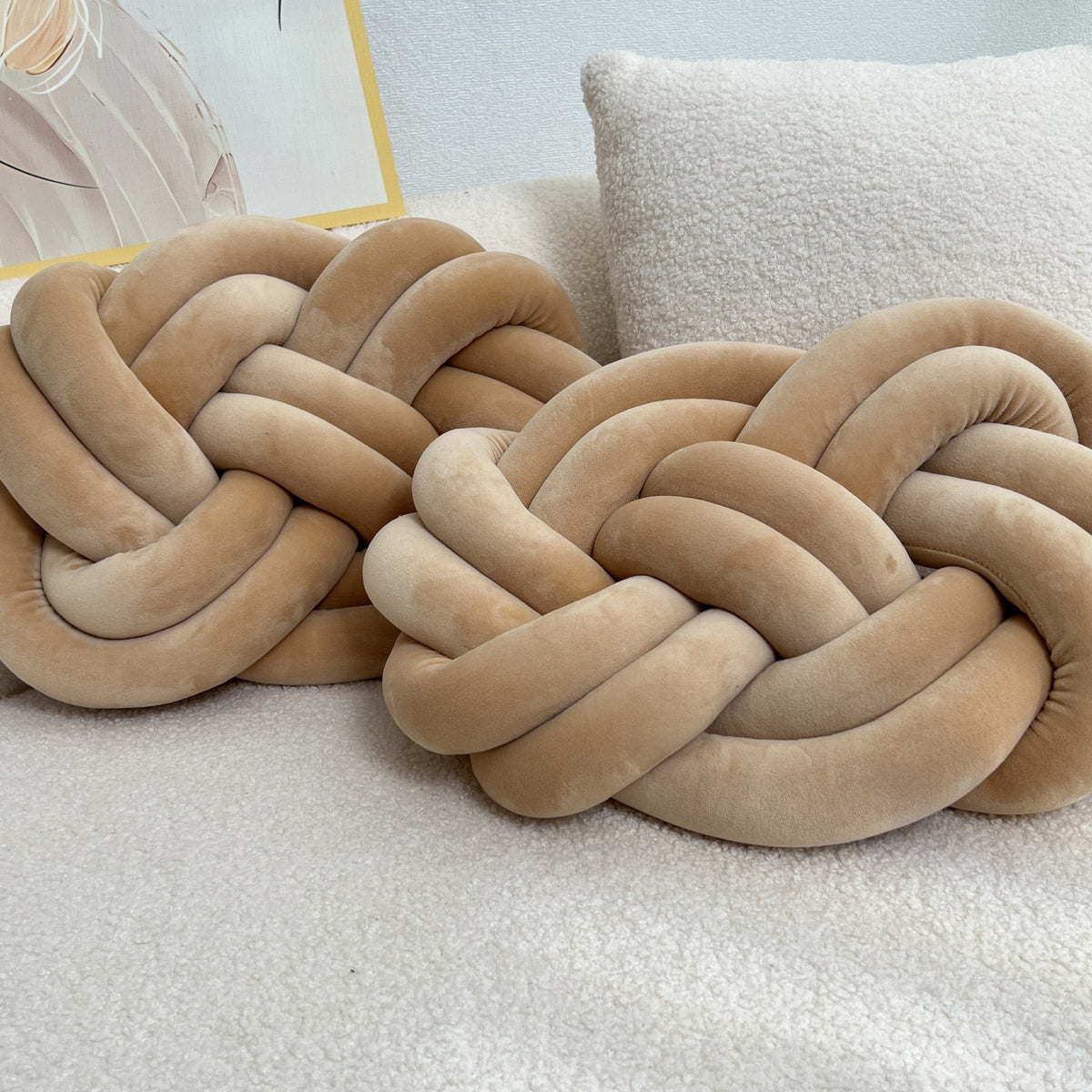 Plush button ball cushions set of 2, decorative knot design for sofa and bed