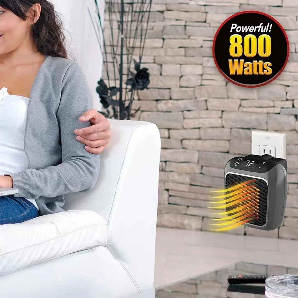 Mini electric space heater 800W portable grey with LED display and remote control