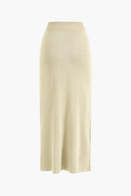 Women 2 piece knit blazer skirt set ribbed with gold button detail
