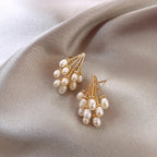 Pearl tassel earrings 18K gold plated sterling silver, hypoallergenic women's jewelry