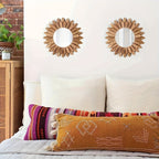 Bohemian wall mirror sunflower wooden round boho decor for bedroom or living room
