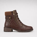 Women's leather ankle boots with side zipper and low block heel