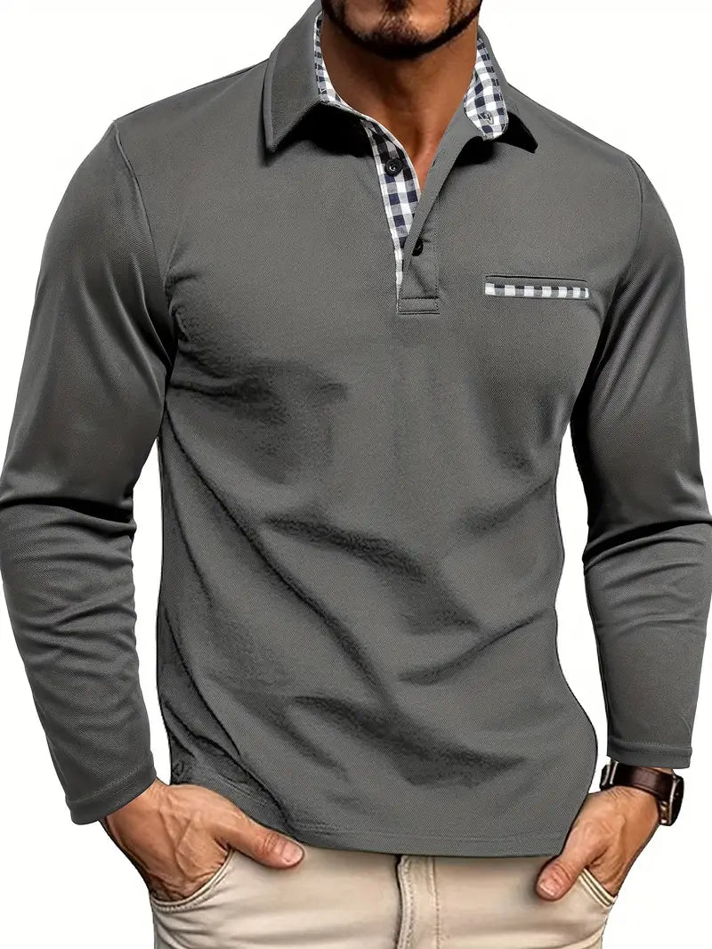 Men's long sleeve polo shirt, comfort fit, summer breathable design