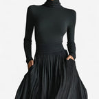 Women high waist maxi skirt with side slit flowing length