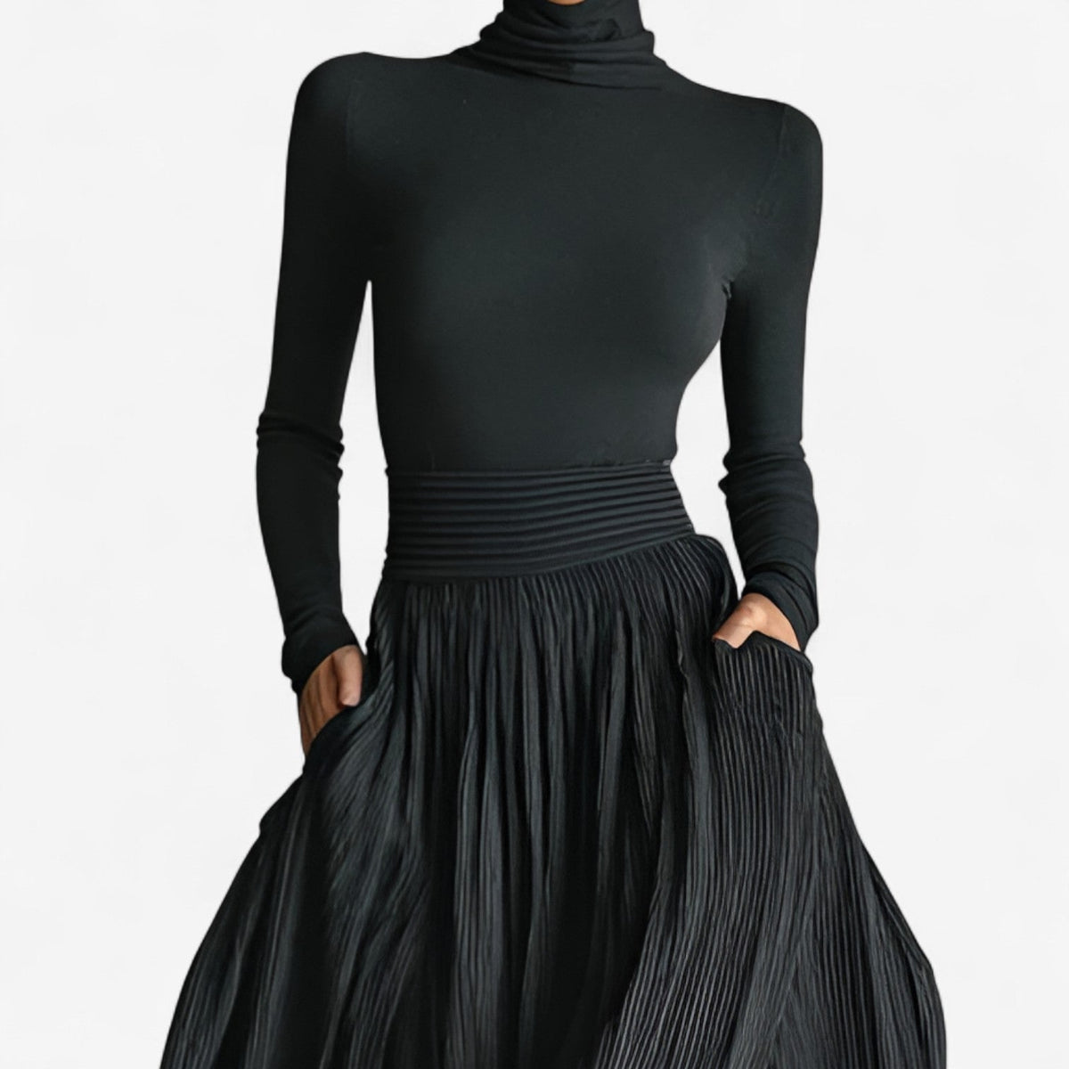 Women high waist maxi skirt with side slit flowing length