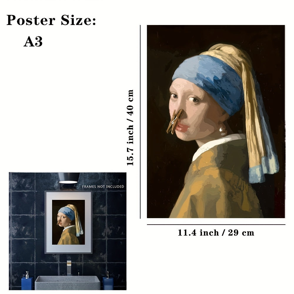 Funny bathroom wall poster, waterproof canvas, 15.7x11.4 inch