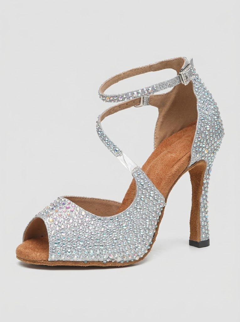 Sequin Style Heels | Rhinestone Latin Dance Sandals for Salsa