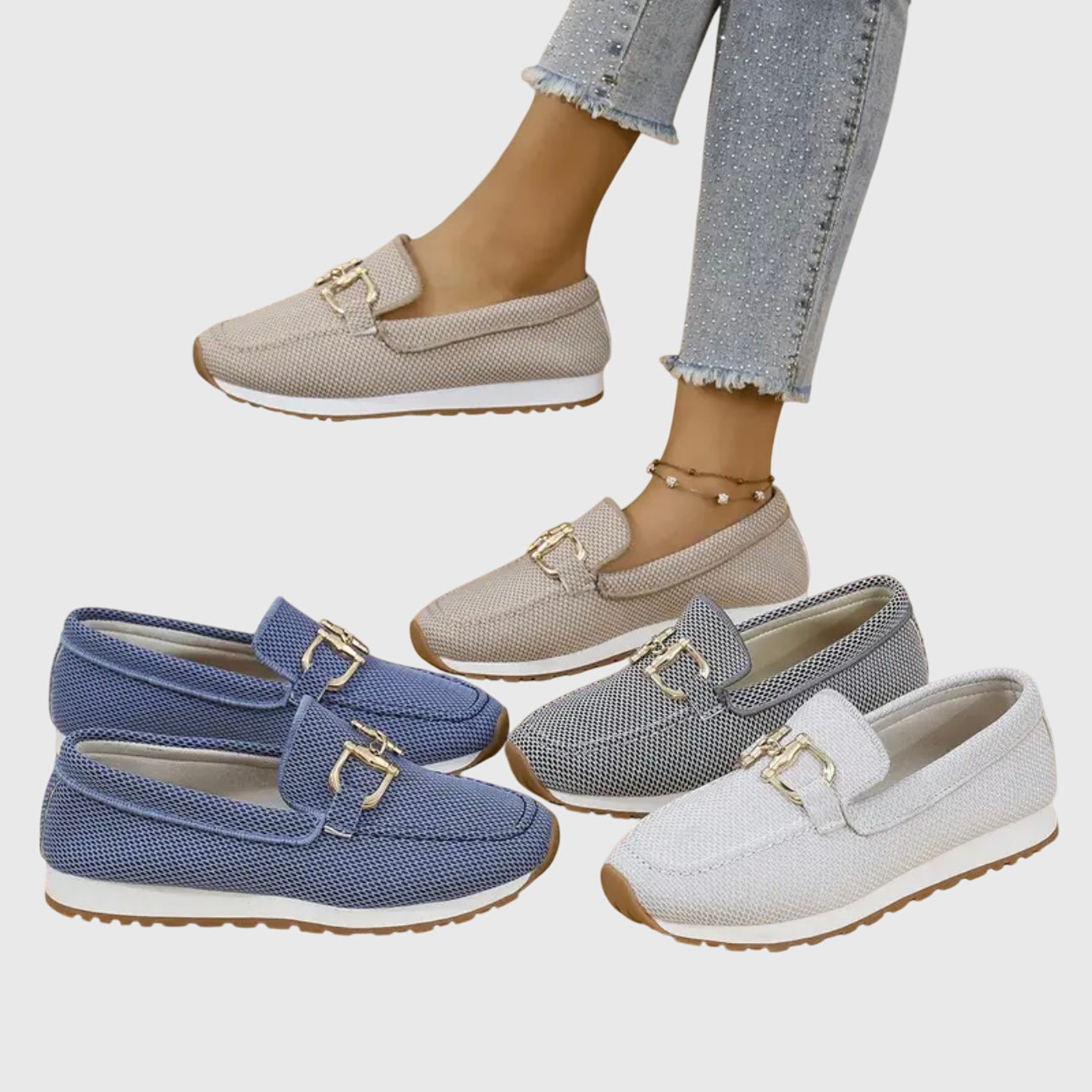Women's orthopedic loafers with cushioned insole and gold horsebit detail