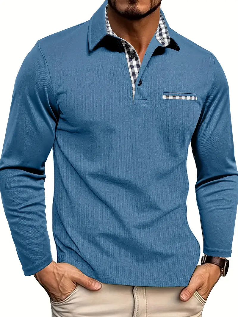 Men's long sleeve polo shirt, comfort fit, summer breathable design