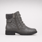 Women's leather ankle boots with side zipper and low block heel