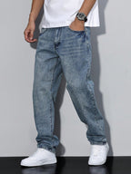 Men denim jeans relaxed fit straight leg in multiple colors