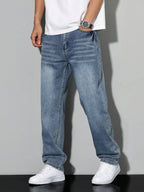 Men denim jeans relaxed fit straight leg in multiple colors