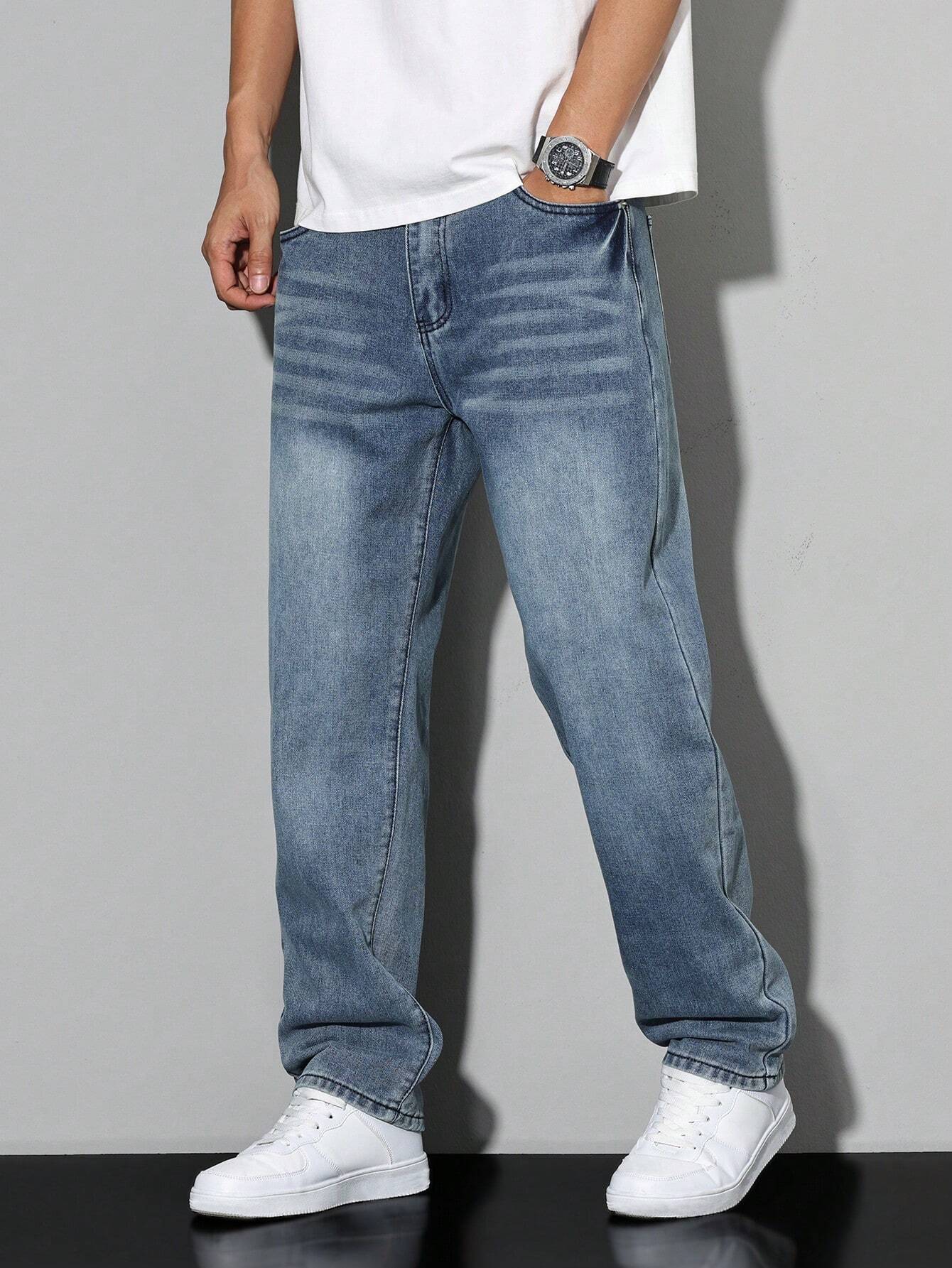 Men denim jeans relaxed fit straight leg in multiple colors