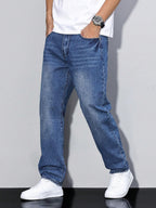 Men denim jeans relaxed fit straight leg in multiple colors