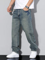Men denim jeans relaxed fit straight leg in multiple colors