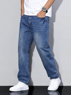 Men denim jeans relaxed fit straight leg in multiple colors