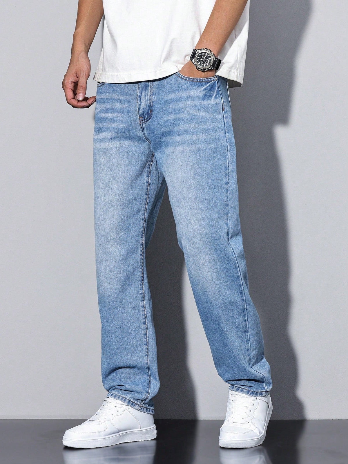 Men denim jeans relaxed fit straight leg in multiple colors