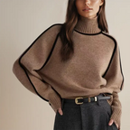 Women turtleneck sweater with contrasting stripes long sleeve relaxed fit