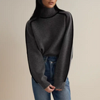 Women turtleneck sweater with contrasting stripes long sleeve relaxed fit