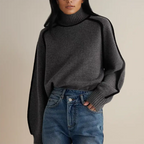 Women turtleneck sweater with contrasting stripes long sleeve relaxed fit