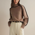 Women turtleneck sweater with contrasting stripes long sleeve relaxed fit