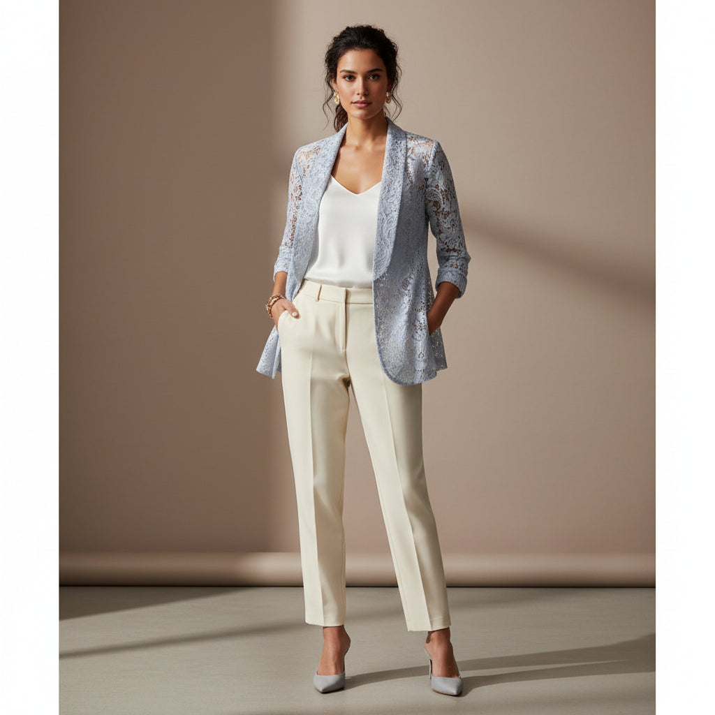 Elegant Blazer - Lace Top with Long Sleeves