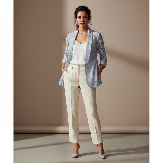 Elegant Blazer - Lace Top with Long Sleeves