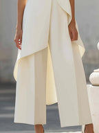 Women's two-piece set asymmetric high-neck top and wide-leg pants, business elegant