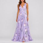 Women's floral maxi dress deep V-neck chiffon, wedding guest A-line silhouette