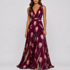 Women's floral maxi dress deep V-neck chiffon, wedding guest A-line silhouette