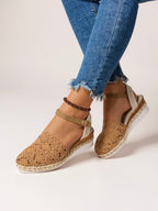 Women's boho crochet platform sandals with adjustable ankle strap buckle closure