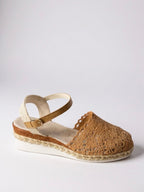 Women's boho crochet platform sandals with adjustable ankle strap buckle closure