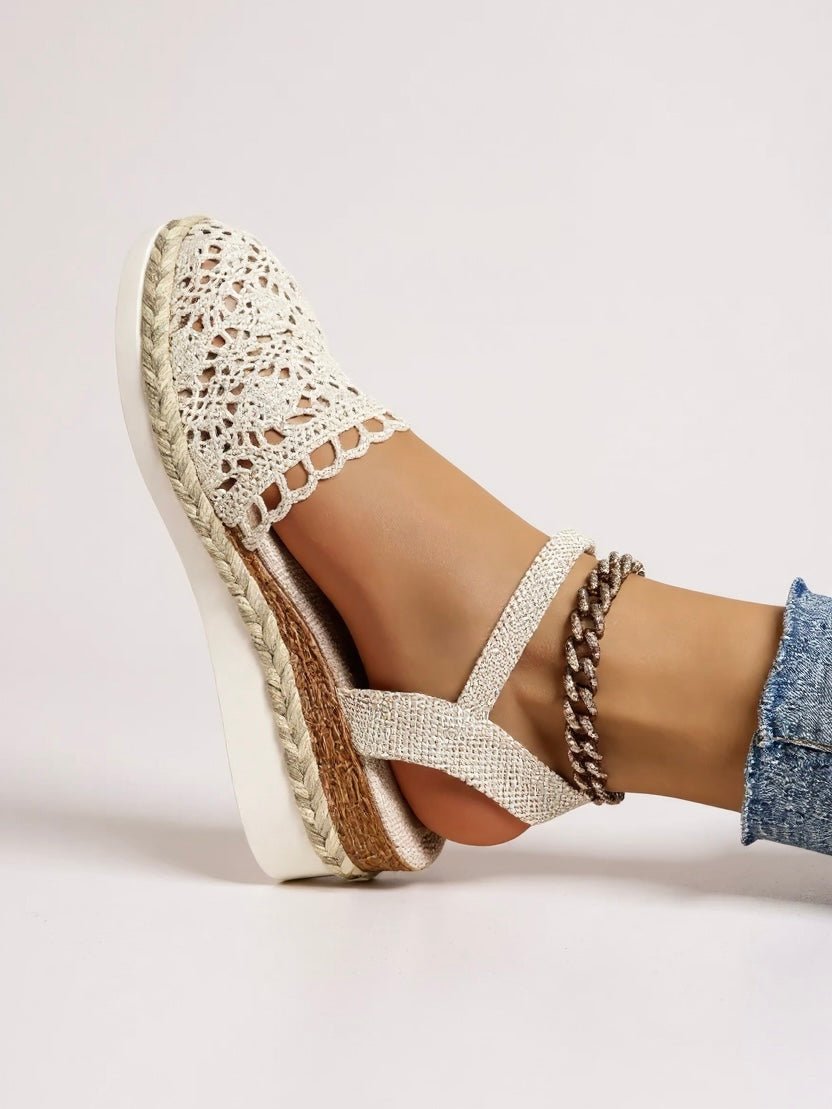 Women's boho crochet platform sandals with adjustable ankle strap buckle closure