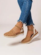 Women's boho crochet platform sandals with adjustable ankle strap buckle closure