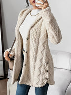 Women plush oversized hooded cardigan with button front in multiple colours