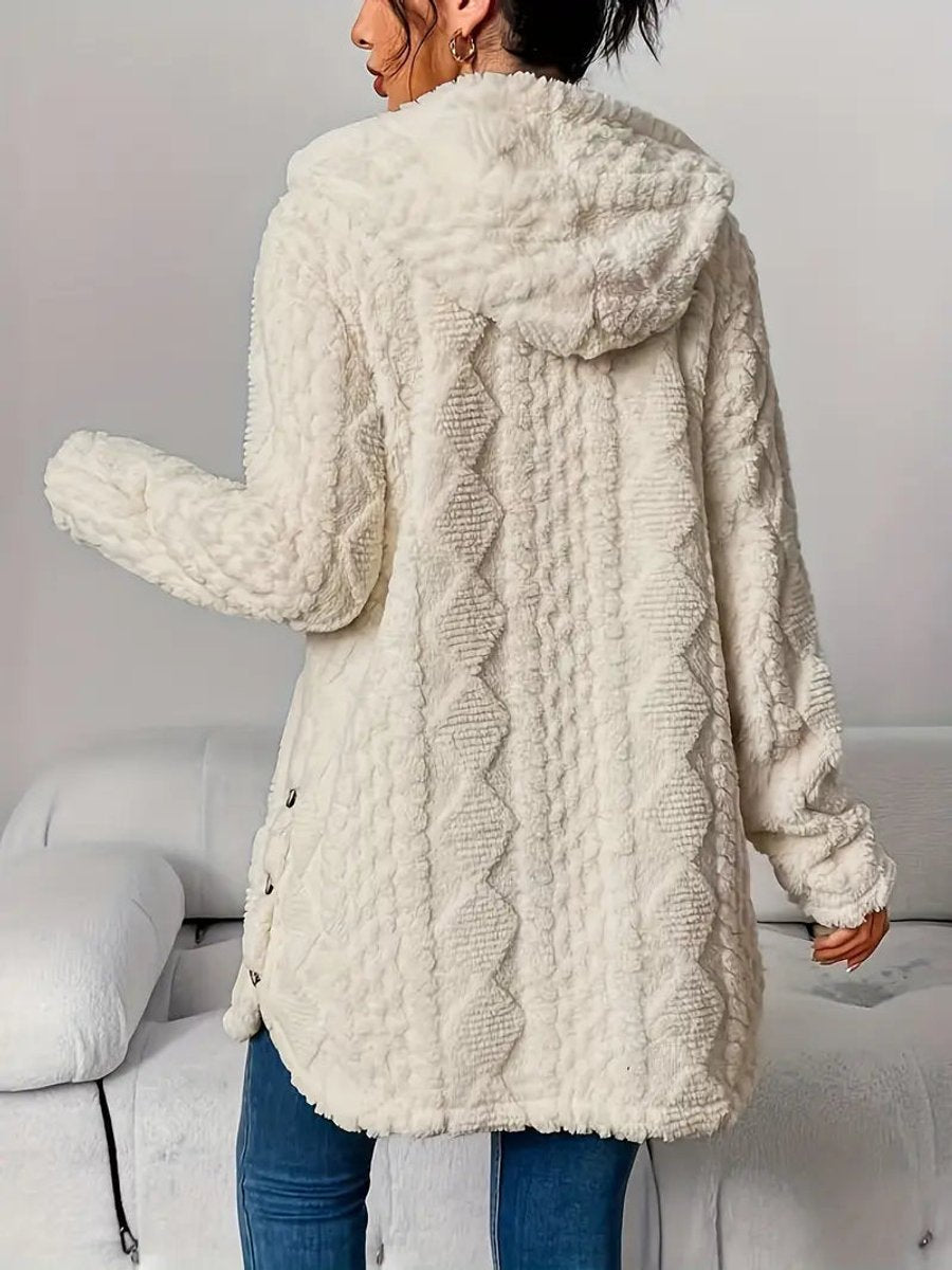 Women plush oversized hooded cardigan with button front in multiple colours